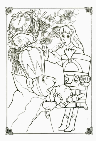 King Mouse, Nutcracker And Little Girl Marie Coloring Page